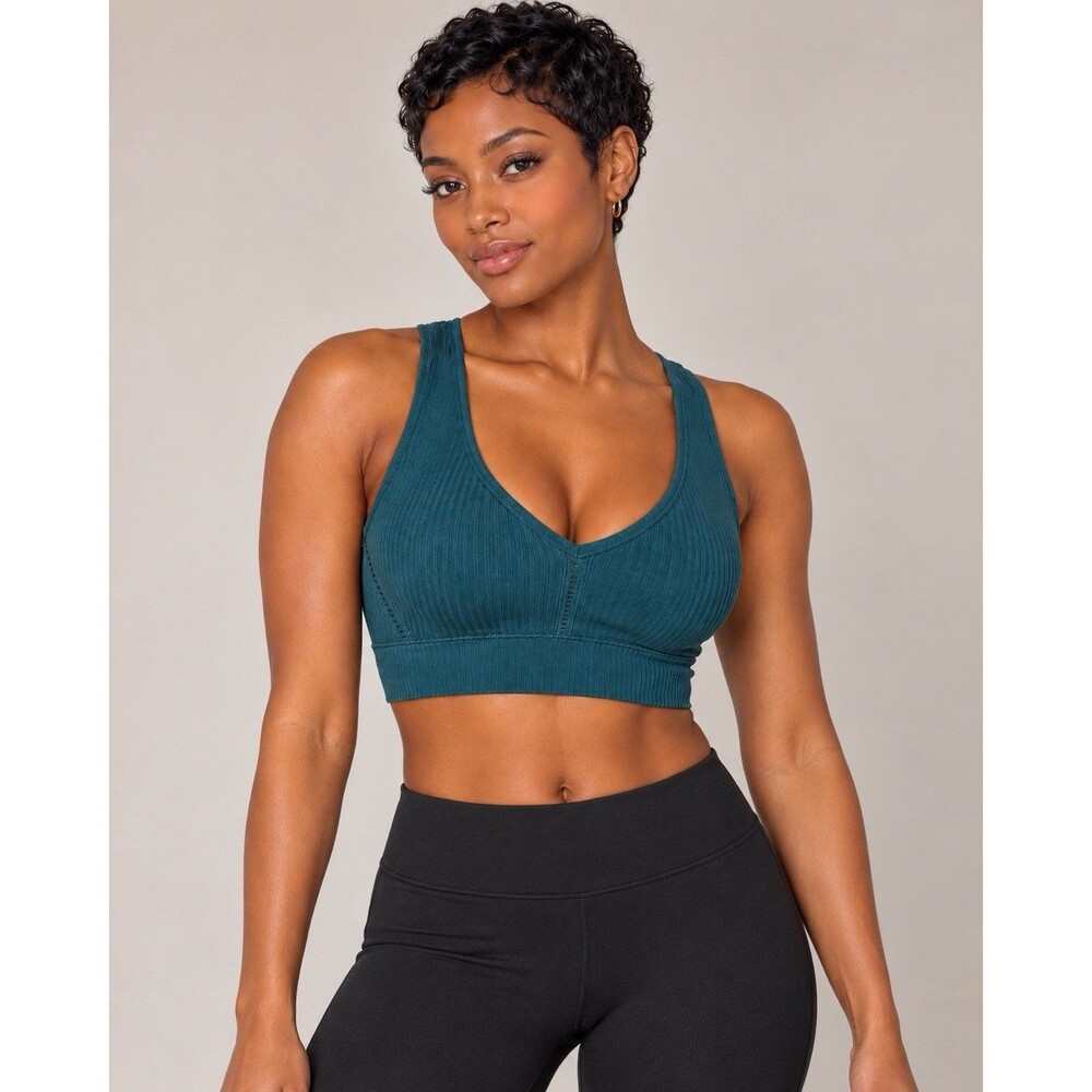All in Motion Women’s Small Teal Ribbed Seamless Sports Bra Longline